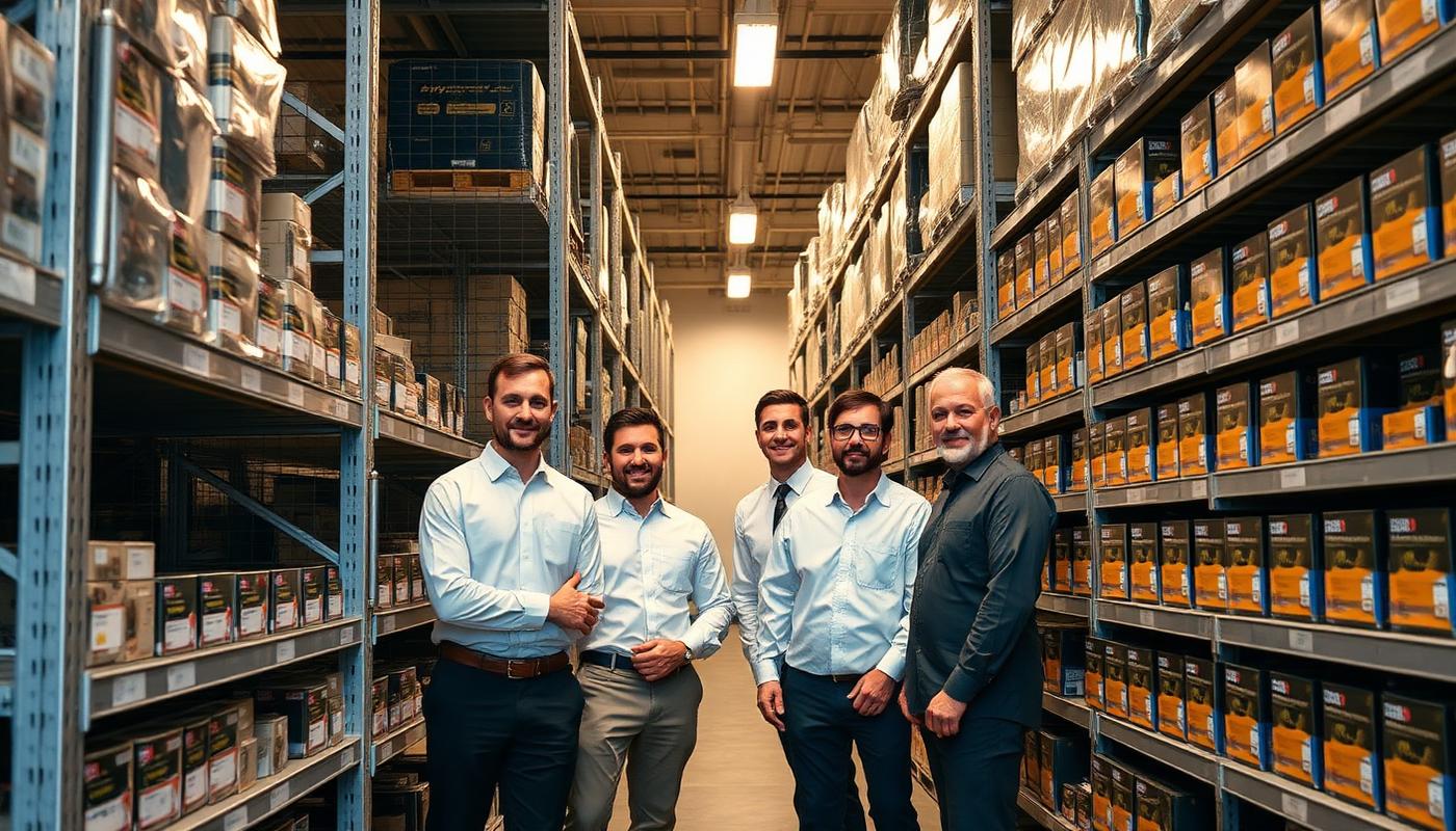 Equipe e centro de distribuição